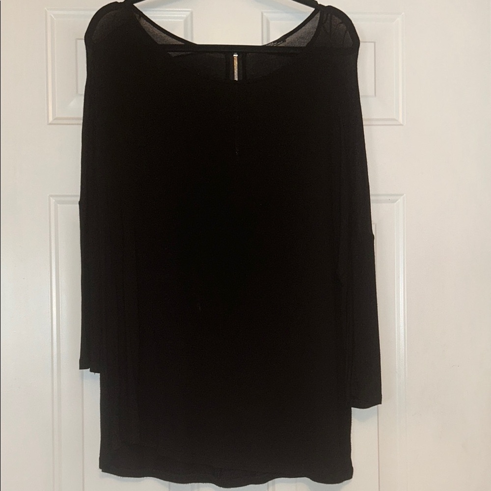 Zara Women's LS Tunic Top L Black Lightweight Back Zipper Classic Everyday